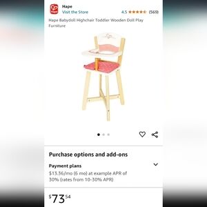 Hape baby doll highchair play furniture